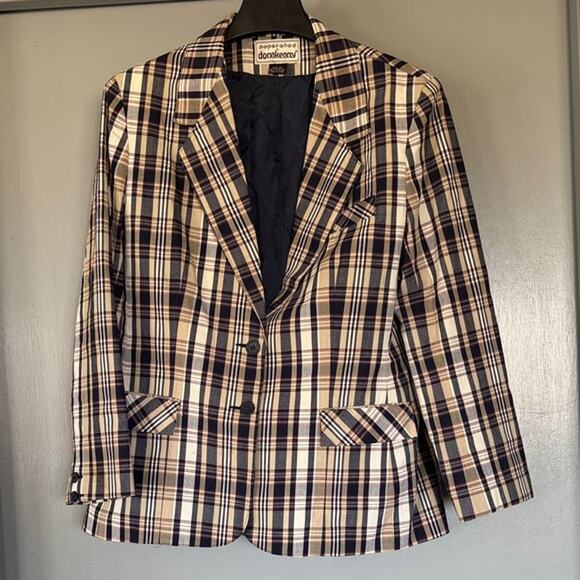 Vintage Donnkenny Blue Plaid Blazer Jacket Long Sleeves Shoulder Pads sz 16 - Picture 1 of 5